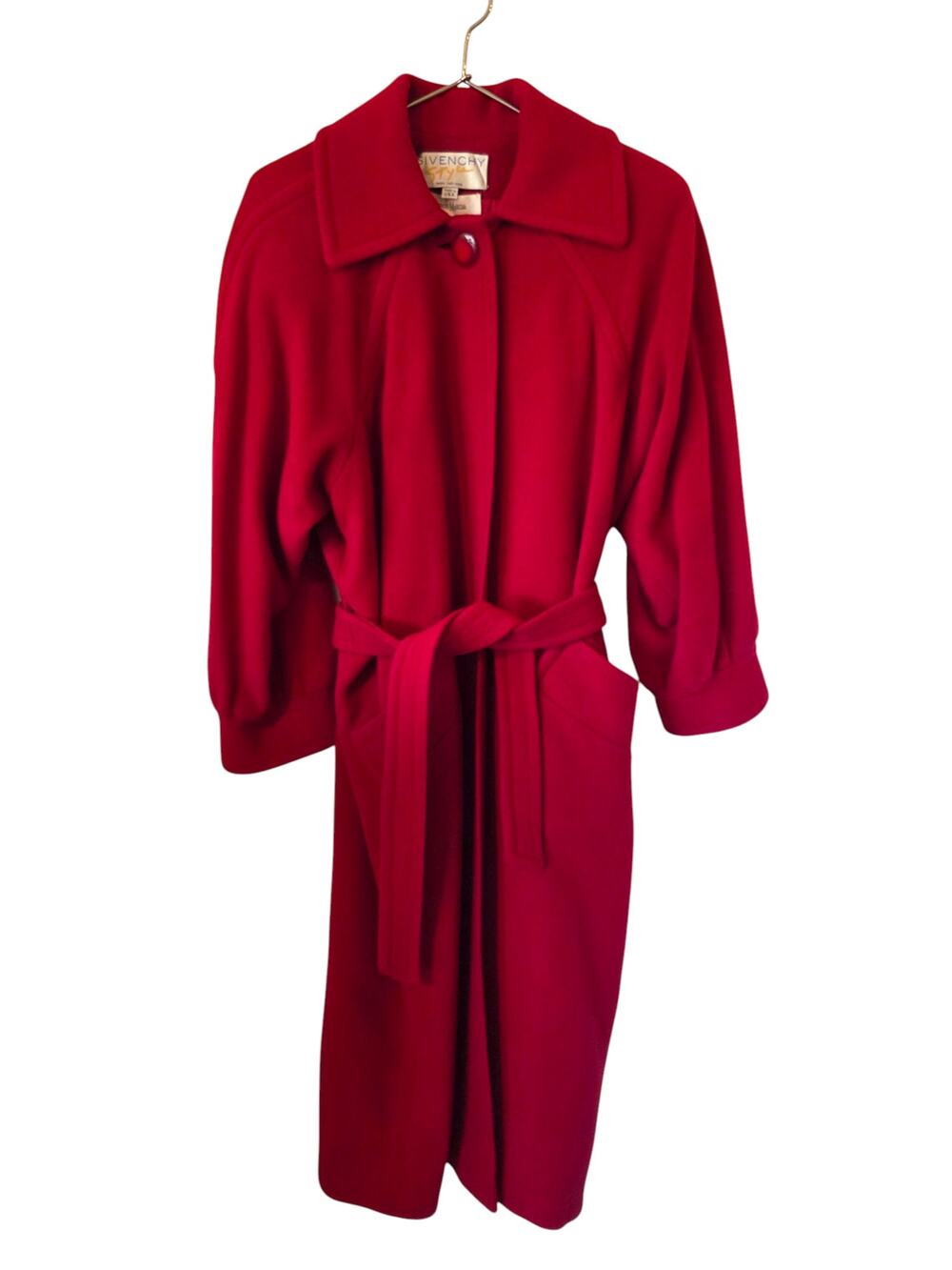 Vintage 80's  Givenchy X Neiman Marcus Womens Long Wool Coat with Belt Red
